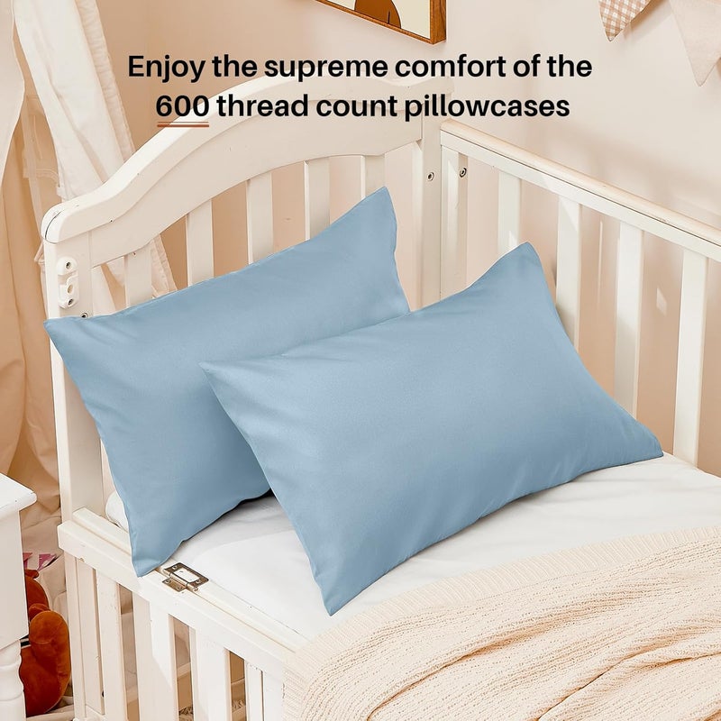 Warmstar 100% Cotton Toddler Pillowcase Set of 2, 600 Thread Count 13x18 Toddler Pillowcases Soft & Breathable, Cotton Travel Pillow Case Cover 13"x 18" with Envelope Closure, Placid Blue - Image 2